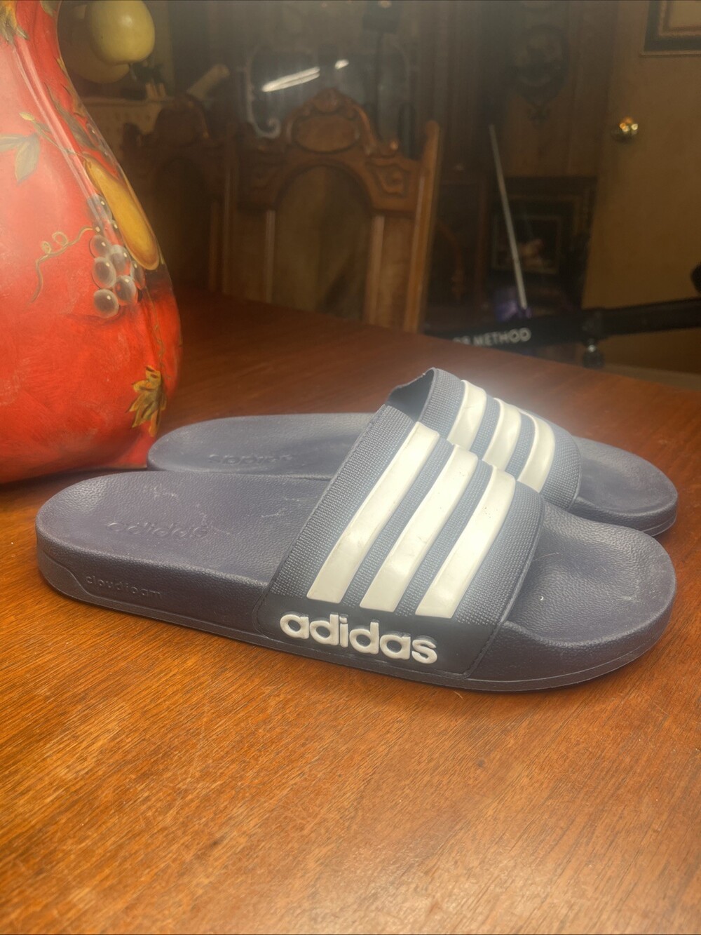 New Adidas Men’s Slides Blue & White Slippers Shoes Sandals size 13